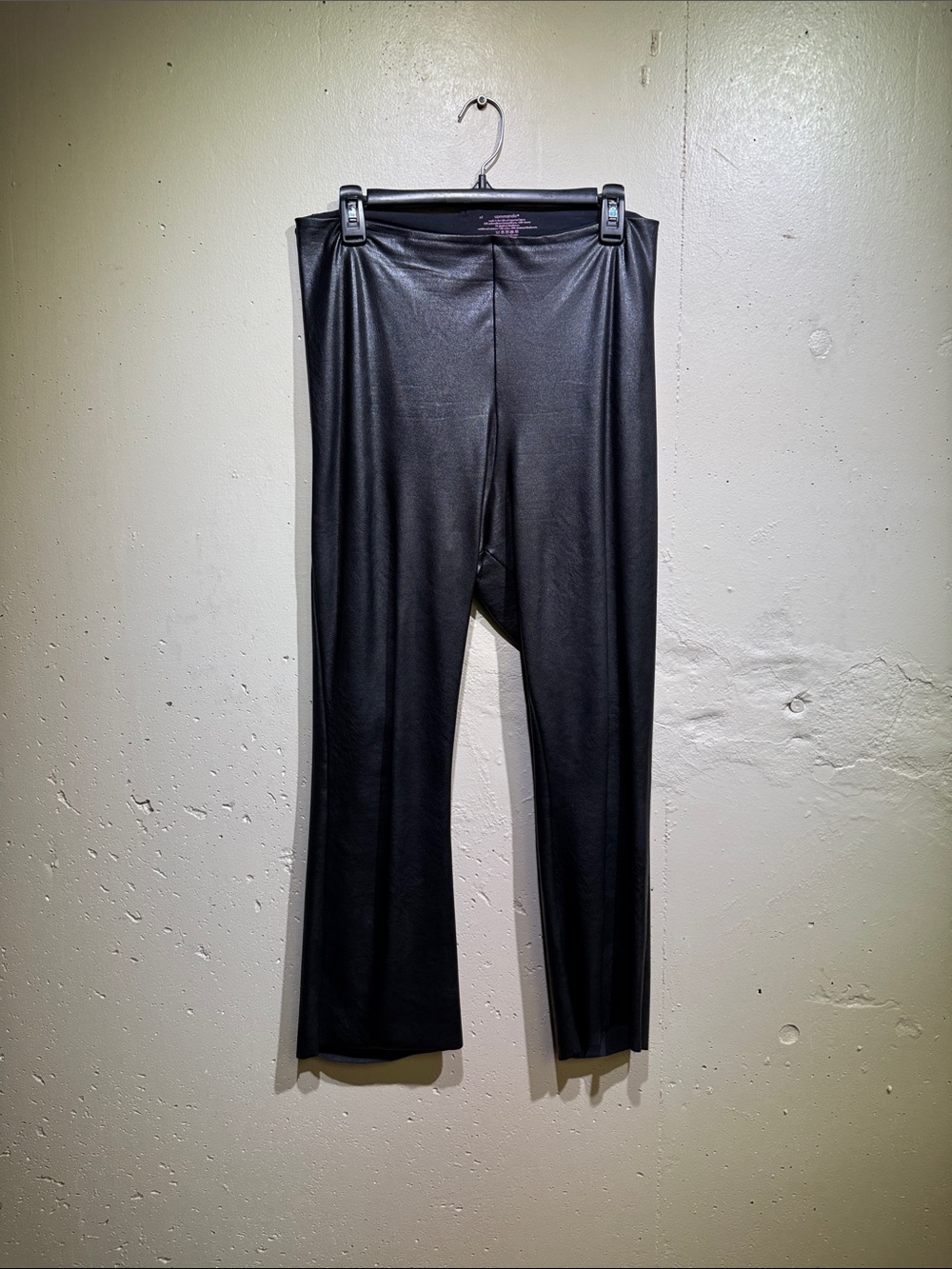 Commando Black Faux Leather Leggings with Pink Logo Print